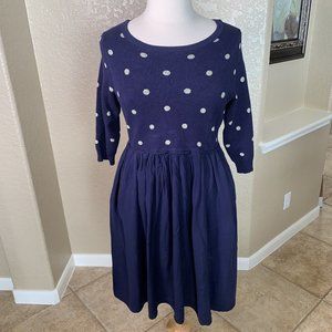 Torrid Womens Dress Navy Blue Gold Polka Dot Sweater Dress Pockets 1 XL 14